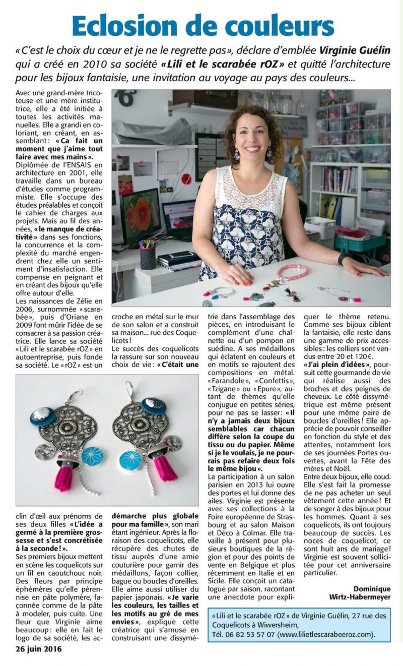 Découvrez cet article paru dans l'Ami Hebdo, parlant des bijoux Lili et le scarabée rOZ